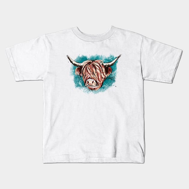 Highland Cow Kids T-Shirt by HJstudioDesigns